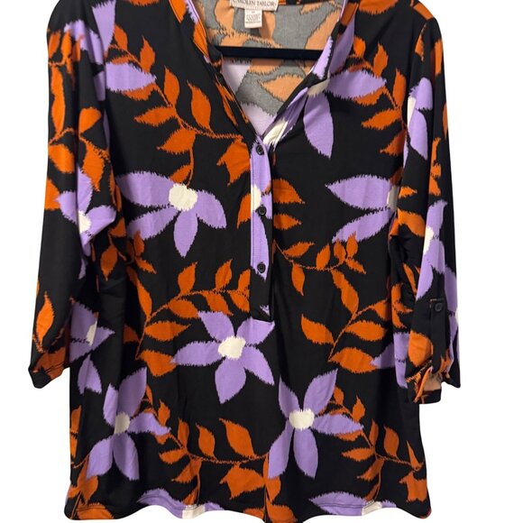 Carolyn Taylor Blouse Sz 1X Floral Blouse 3/4 Sleeve Blouse Top - Picture 4 of 12